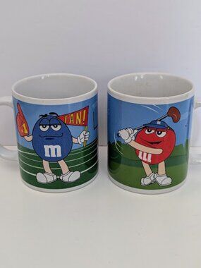 Vintage 2003 M&M’s Sports Coffee Mug Set of 2 Galerie Character Cups